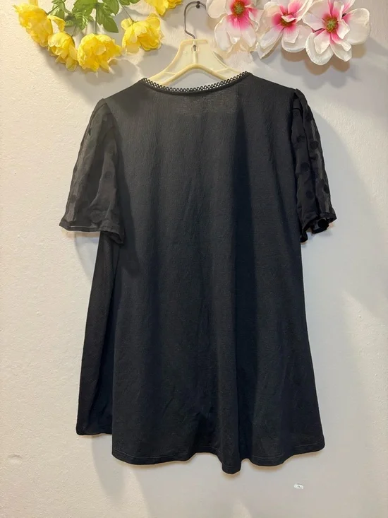 Black Wrap-Front Short Sleeve Blouse - Picture 4 of 7